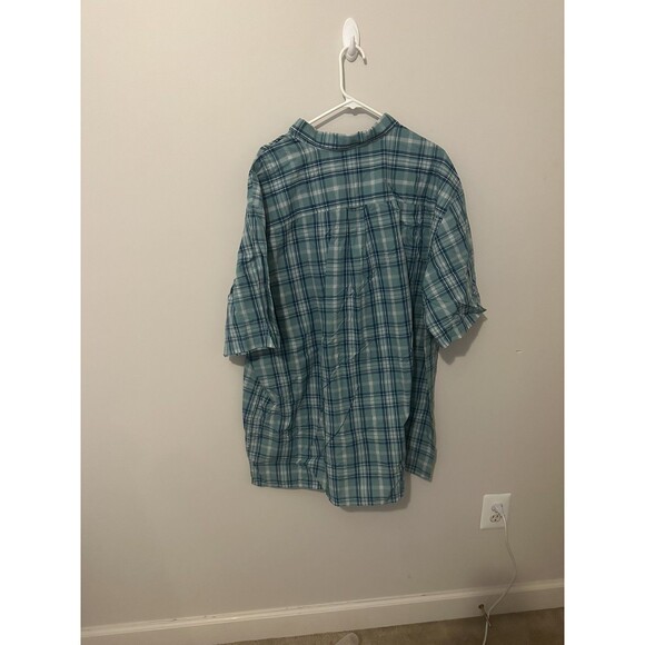 Harbor Bay Men's Short Sleeve 3xlt Checkered Green and Blue - Picture 3 of 3